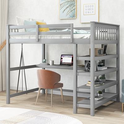 Full Loft Bed Modern Pine Wood Kids' Beds with Guardrail & Underbed Storage  Space - Yahoo Shopping