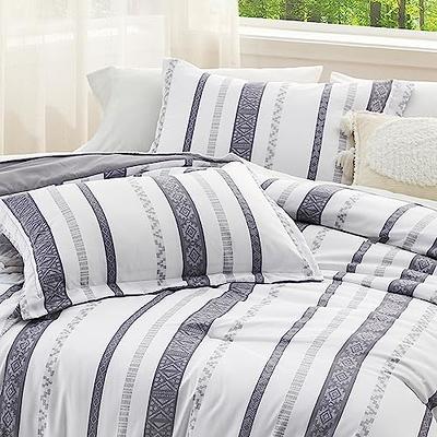 Bedsure Twin XL Comforter Set 5 Pieces, Bed in a Bag Gray White Striped  Bedding Comforter Sets All Season Bed Set with 1 Pillow Sham, Flat Sheet