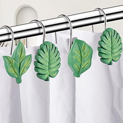 EVOOKA 12PCS Leaves Shower Curtain Hooks, Green Plant Leaf Metal