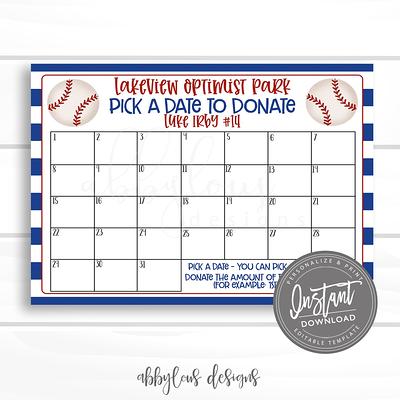 Editable Pick A Date To Donate Soccer Fundraiser Calendar 