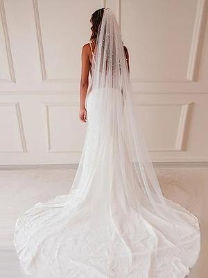 Cathedral Wedding Veil Lace Wedding Veil Lace Trim Bridal Veil 1 Tier  Fingertip One Tier Veil Ivory Wedding Veil Long Bridal Sequins Veil 