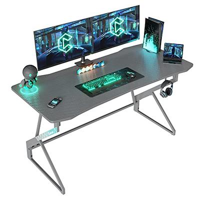 HLDIRECT 47 Inch Gaming Desk with LED Lights Carbon Fibre Surface Gaming  Table Large Computer Desk Ergonomic Home Office Desks Z Shaped PC Gamer