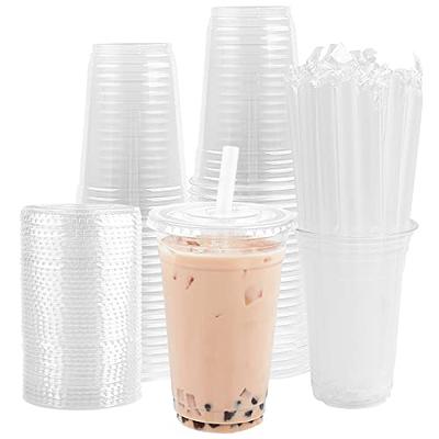 Fit Meal Prep 100 Pack 24 oz Clear Plastic Cups With Flat Slotted