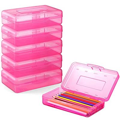 3 Pack Pencil Box, Sooez Pencil Box for Kids, Plastic School Supply Box,  Large School Box, Hard Plastic Pencil Case Lid, Stackable Clear Supply  Boxes