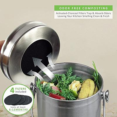 iDesign Brushed Stainless Steel 1.3-gal. Kitchen Countertop Compost Bin  with Charcoal Filters 