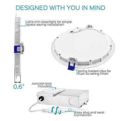 Luxrite 6 Ultra Thin LED Recessed Light J-Box 12W 5 Color Options