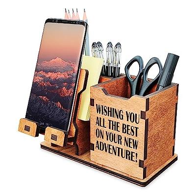 Personalized Wooden Pen Holder for Desk with Cell Phone Holder