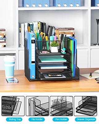 VIVSOL Grey Desk Organizer with Mesh File Holder, 4-Tier Office Supplies  Desk Organizers and Accessories with Sliding Drawers & Pen Holder, Desk  File Organizer and Storage for Office, School, Home - Yahoo