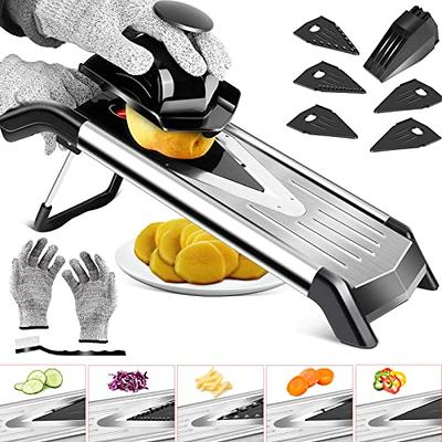 [Upgraded] Mandoline Slicer with Cut-Resistant Gloves and Blade Guard -  Adjustable Mandolin Vegetable Slicer and French Fry Cutter, Food Slicer