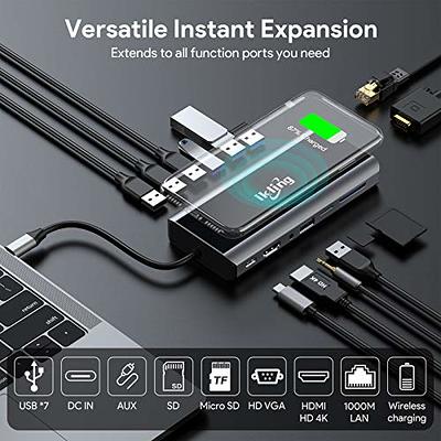 RJ45 USB-C Hub With 4K VGA Dual HDMI Wireless Charge 3.5mm Audio USB For  Macbook