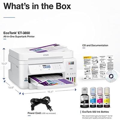 Epson EcoTank ET-3850 Supertank All-in-One Wireless Color Inkjet Printer - Print  Scan Copy - 2.4 LCD, 15.5 ppm, 4800 x 1200 dpi, 30-Sheet ADF, Auto 2-Sided  Printing, Voice Activated, Ethernet - Yahoo Shopping