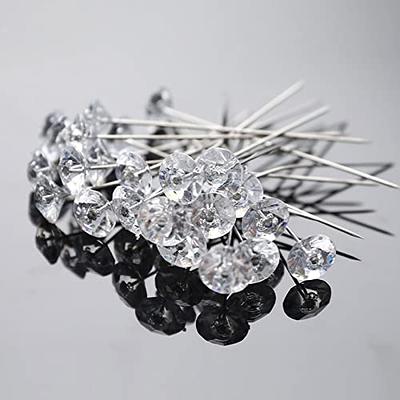 50Pcs Clear Corsages Pins Bouquet Pins Head Pins Crystal Diamond Pins for  Wedding Flower Decoration (2 Inch)