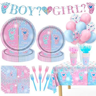 92Pcs Gender Reveal Decorations and Baby Box with Letters Set Boy or Girl  Gender Reveal Party Supplies Party Ideas Tablecloth Backdrop Pink and Blue
