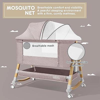 JOYMOR Baby Bassinet Sleeper with Breathable Net Height Adjustable Bedside  Cribs Gray/Beige