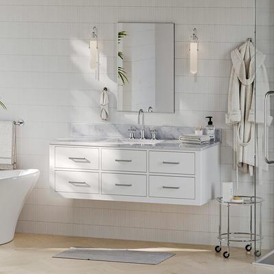 allen + roth Floating 60-in White Undermount Double Sink Floating Bathroom  Vanity with Natural Carrara Marble Top at