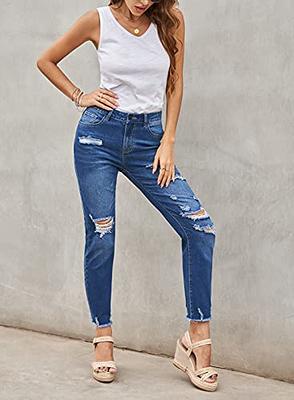 Dokotoo High Waist Jean for Woman Ripped Jeans Casual Comfy