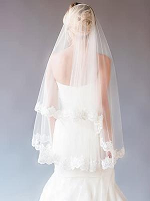 Bride Wedding Veil 2 Tier, Bridal Veil Women's Simple Tulle Short