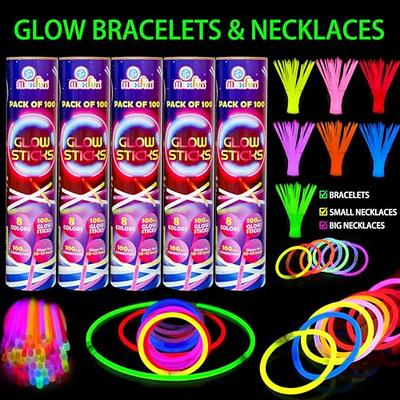 Glow Sticks Party Supplies Favors Decorations 100Pk - 8 inch Glow in The Dark Light Up Sticks, Neon Party Glow Necklaces and Bracelets W/Connectors