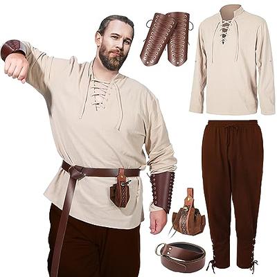 Jeyiour Men's Renaissance Costume Set Medieval Shirt Pirate Outfit Cosplay  Viking Ankle Pants Belt Pouch Armband(Beige, Brown, X-Large) - Yahoo  Shopping