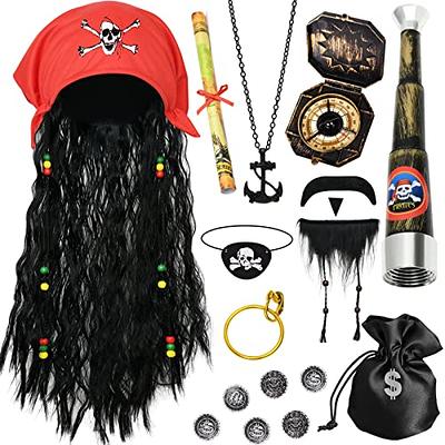 JOYIN 10 Piece Halloween Pirate Costume Accessories, Pirate Cosplay Role  Play Set Decoration for Kids(Hook, Eye Patch, Treasure Box, Necklace,  Sword