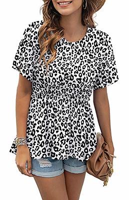 Defal Women's Summer Short Sleeve Loose T Shirt High Low Hem Babydoll  Peplum Top