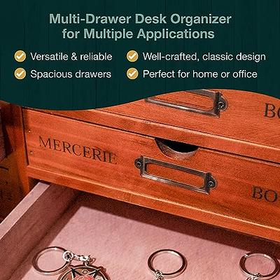 Stackable Vintage Wooden Storage Box | 5-Drawer Multilevel Wood Table Top  Desk Drawer Organizer