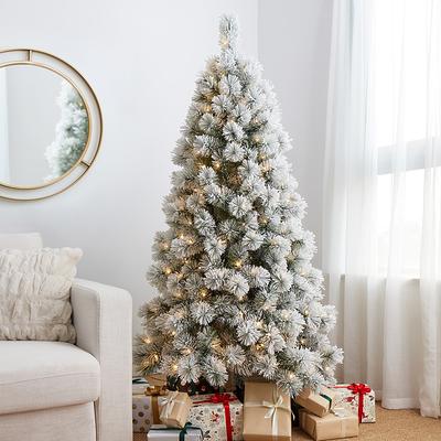 ANGELES HOME 8 ft. White Pre-Lit Hinged Artificial Christmas Tree