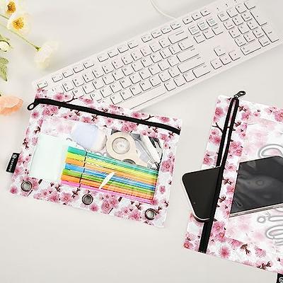 Binder Pouches,Pink Pencil Pouch for 3 Ring Binder 2 Pack Clear Pencil Bag  with Zipper for Office School Supplies