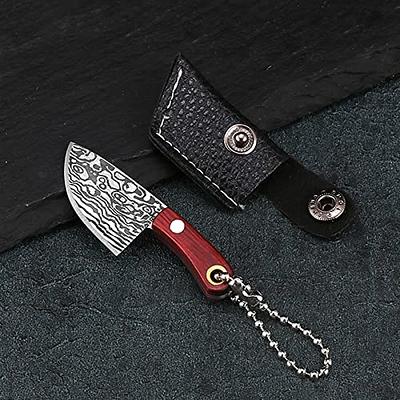 HX-CQHY Chef Gifts Mini Knife Set Damascus Chef Knife Pocket Knife Keychain  Knife Set Tiny Knife Mini Cleaver for Package Opener Box Cutter,Set of 4