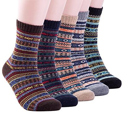 Loritta 5 Pairs Warm Wool Socks for Women, Thick Knit Thermal Crew Winter  Warm Socks