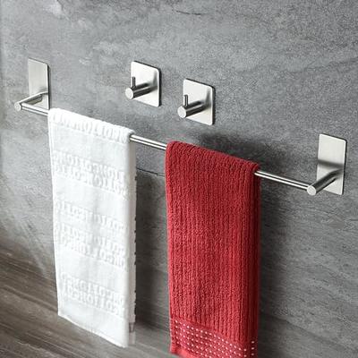 Taozun 16-Inch Towel Bar - Self Adhesive Bathroom Towel Holder with 2 Packs  Towel Hooks, Stainless Steel Bathroom Hardware Accessory Kit, No Drilling