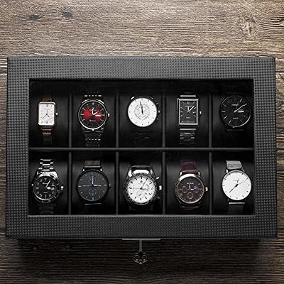 GUKA Watch Box 10 Slot Display Case Real Glass Organizer Storage with Luxury Watch Display Case for Men and Women Gift (55mm Card Slot)