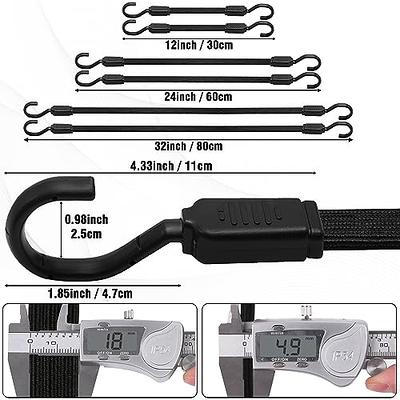 Bungee Cords with Hooks Heavy Duty, Flat Adjustable Bungee Cords with Hooks  32 Inch, Rubber Black Bungee Straps with Metal Buckle Hooks for Outdoor,  Camping, Tarps, Bike Rack, Tent, Truck, 4 Pack 