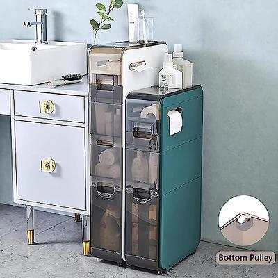 Narrow Bathroom Towel Storage Cabinet Waterproof Narrow Slim Gap Organizer  Large Capacity Vertical Storage Unit Bathroom Floor Cabinet with Clear