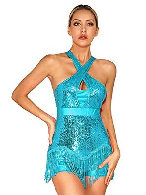 HULIJA Women's Shiny Sequin Leotard Fringe Tassel Latin Jazz Dance Leotard  Ballroom Lyrical Dance Costumes F0988#Sky Blue Medium - Yahoo Shopping