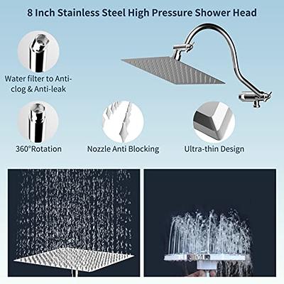 Hibbent All Metal Shower Head, 8'' High Pressure Rainfall Shower Head,  Handheld Showerhead Combo with 12'' Adjustable Curved Extension Arm,  7-Spray, 71'' Hose, Adhesive Showerhead Holder, Chrome - Yahoo Shopping