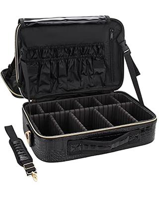 gzcz 3 Layers Large Capacity Travel Professional Makeup Train Case Cosmetic Brush Organizer Portable Artist Storage Bag 16.5 Inches with Adjustable