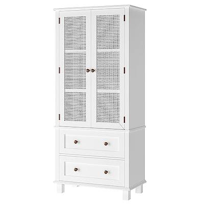 FOTOSOK Kitchen Pantry Storage Cabinet, Tall Cabinet with Rattan