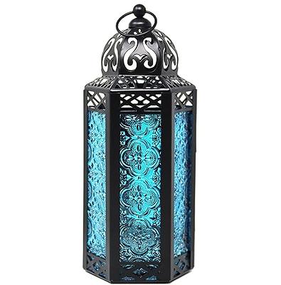 VELA LANTERNS Moroccan Lamp Indoor Outdoor Lantern Decorative Candle Holder  for Hanging Home Decor, Patio, Weddings, Black Metal, Blue Glass, Medium  Lantern - Yahoo Shopping