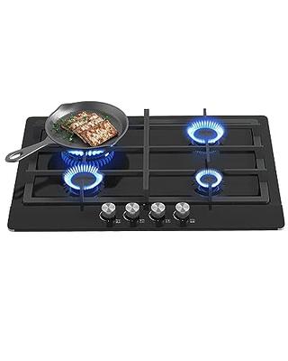 Karinear Tempered Glass Gas Cooktop, 12 In Gas Stove Top Gas Cooktop 2  Burners, Built-in Gas Hob Suitable for Dual Fuel LPG/NG, Thermocouple