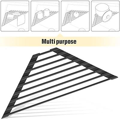 Tomorotec Small Triangle Roll-Up Dish Drying Rack with Silicone Coating  Stainless Steel Frame for Sink Corners, Multipurpose Over-The-Sink Kitchen