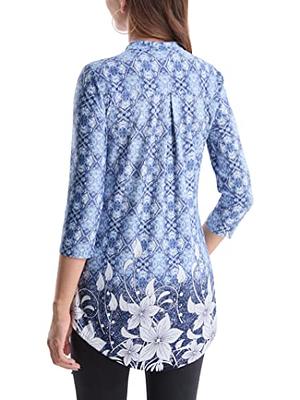 BAISHENGGT Womens Tops 3/4 Sleeve Shirt V Neck Blouses Tunic Tops for Women  Pullover XX-Large Blue Flowers - Yahoo Shopping