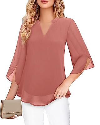 Bebonnie Dressy Blouses for Women,Spring Blouses for Women 2024 Trendy 3/4  Sleeve Shirts Casual Business Outfit Chiffon Loose Fit Interview Tops  Office Work Professional Clothes Carmine L - Yahoo Shopping