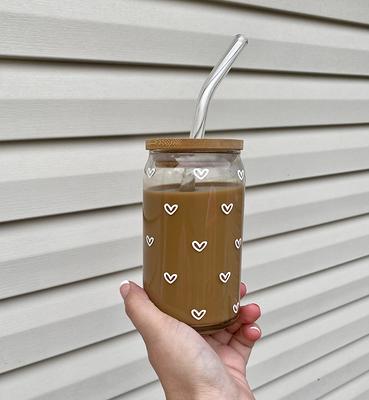 Floral Beer Can Glass, Etched Floral Iced Coffee Glass, Iced Coffee