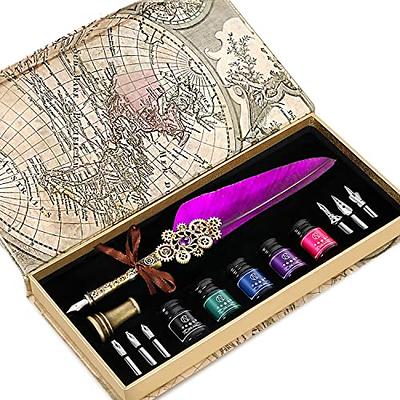hhhouu Calligraphy Set for Beginners Quill Pen and Ink Set Fancy Pens with  Black Ink and 11 Nibs for Lettering,Drawing, Journaling, Signing