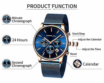 GOLDEN HOUR Mens Watch Fashion Sleek Minimalist Quartz Analog Mesh  Stainless Steel Waterproof Chronograph Watches for Men with Auto Date