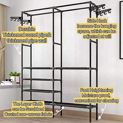 Closet Organizer Metal Garment Rack Portable Clothes Hanger Home Shelf  Black Heavy-Duty Standalone Wardrobe Organizer with Suspender Hanger and  Multiple Storage for Bedroom