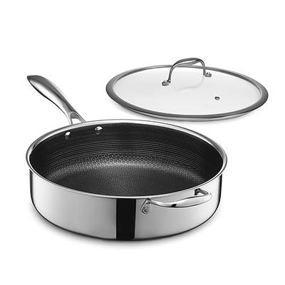 LOLYKITCH 6 QT Tri-Ply Stainless Steel Saute Pan with Lid,Deep Frying  pan,Large Skillet,Jumbo Cooker,Induction Pan,Dishwasher and Oven Safe.