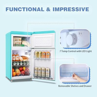 Compact Refrigerator 3.5 Cu.Ft WANAI Classic Retro Refrigerator 2 Door Mini  Refrigerator Adjustable Remove Glass Shelves Refrigerator Suitable for