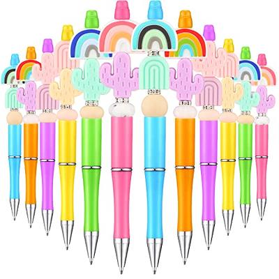 Tigeen 12 Pcs Plastic Beadable Pens Bulk with Rich Silicone Beads